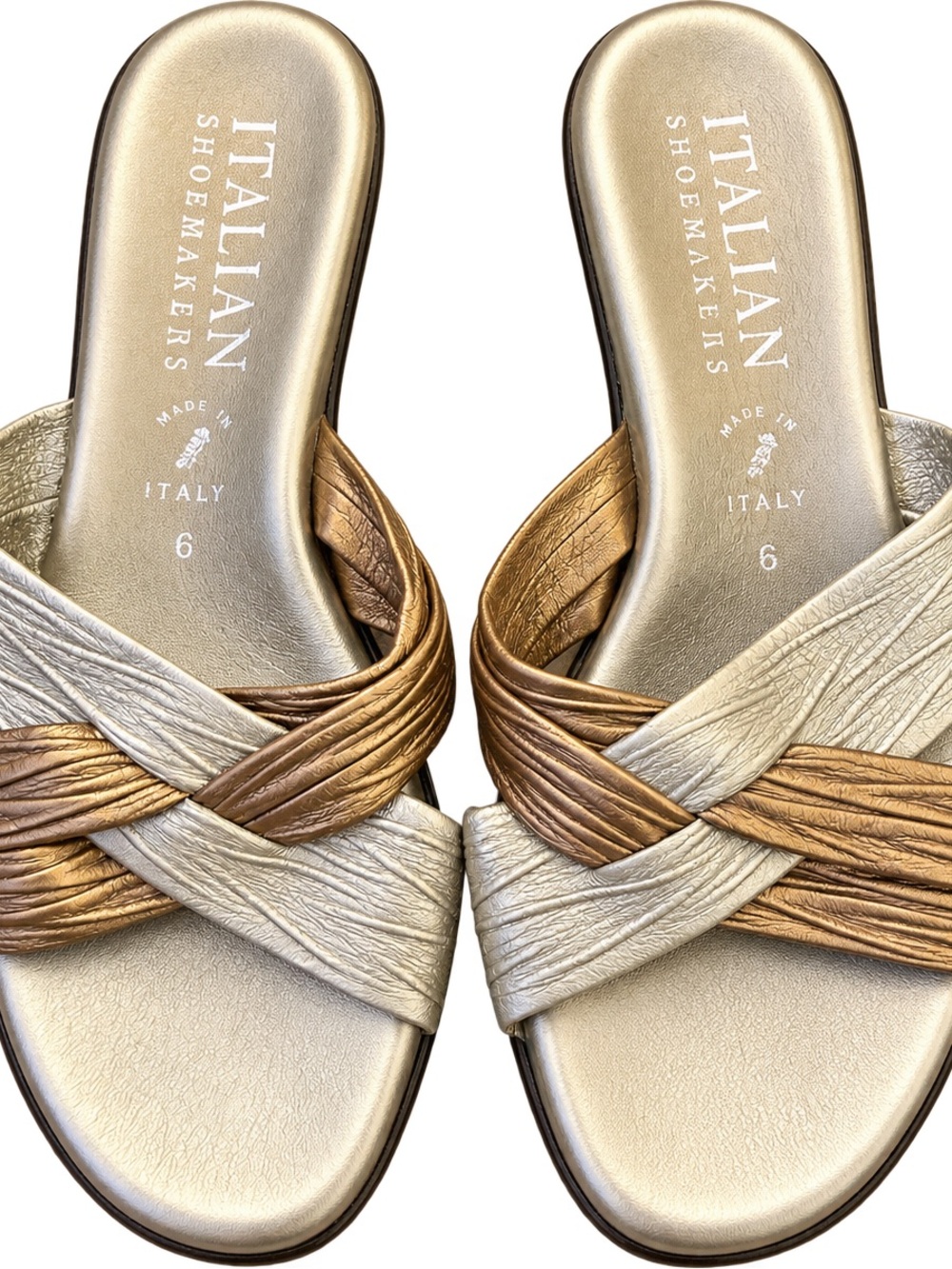 Italian Shoemakers Metallic Gold Silver Wedge Sandals Size 6 Made Italy